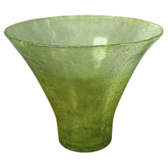 Mid century Cracked veil glass green vase 1960's