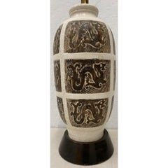 Midcentury Crackle Glaze Dragon Motif Table Lamp, circa 1970