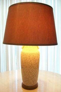 Mid-Century Crackle Glaze Lamp, Original Fittings & Shade, Japan, circa 1950
