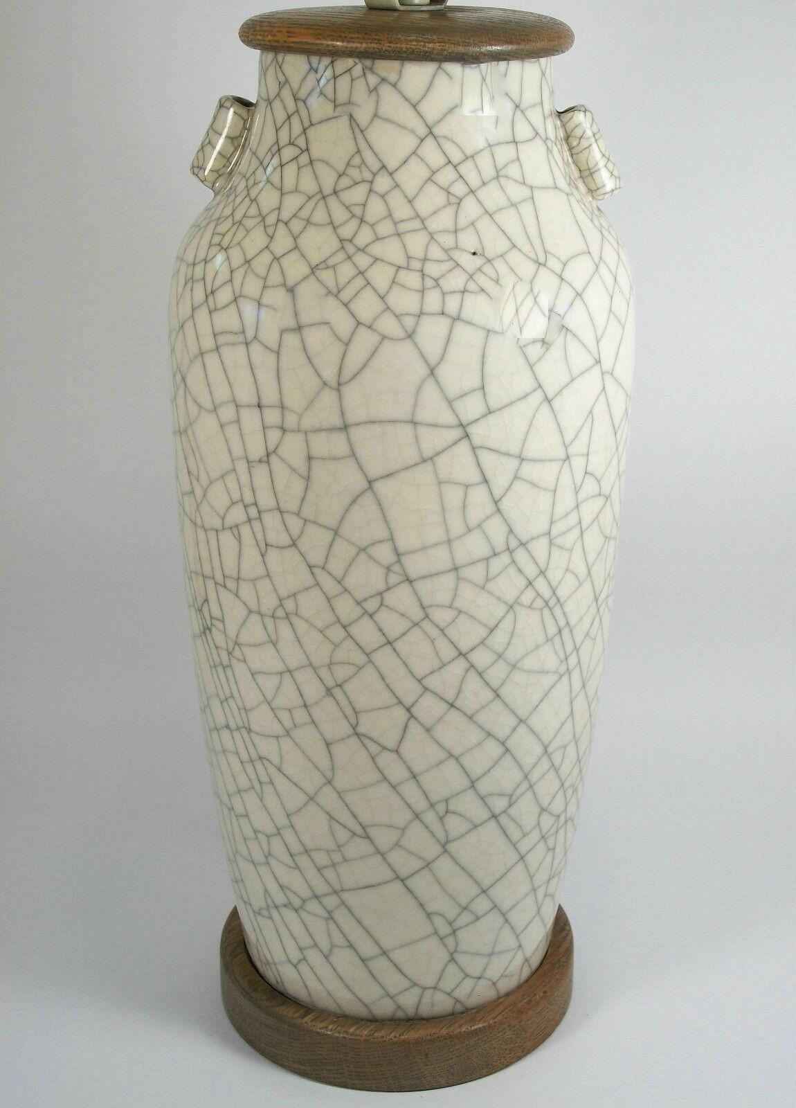Anglo-Japanese Mid-Century Crackle Glaze Lamp, Original Fittings & Shade, Japan, circa 1950 For Sale