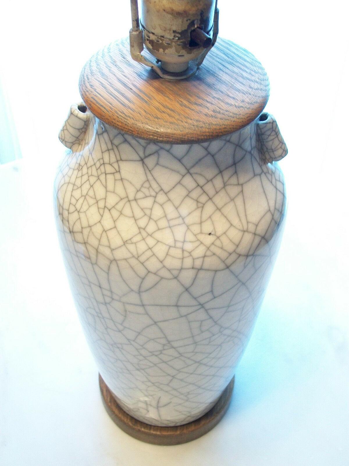 Hand-Crafted Mid-Century Crackle Glaze Lamp, Original Fittings & Shade, Japan, circa 1950 For Sale