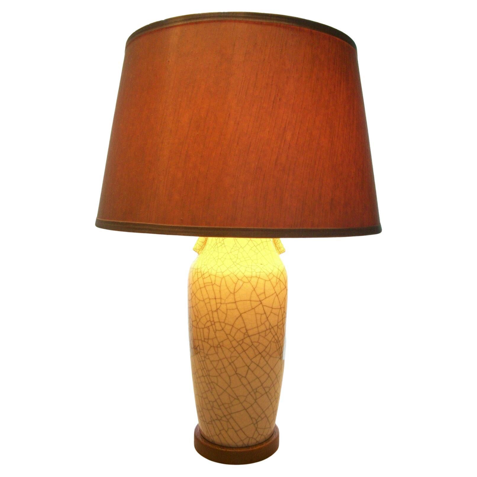 Mid-Century Crackle Glaze Lamp, Original Fittings & Shade, Japan, circa 1950