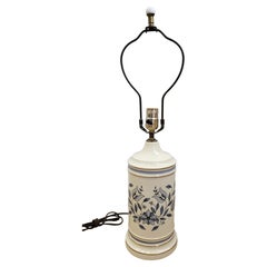 Mid-Century Crackled Finish Porcelain Off-White and Blue Flower Jar Table Lamp