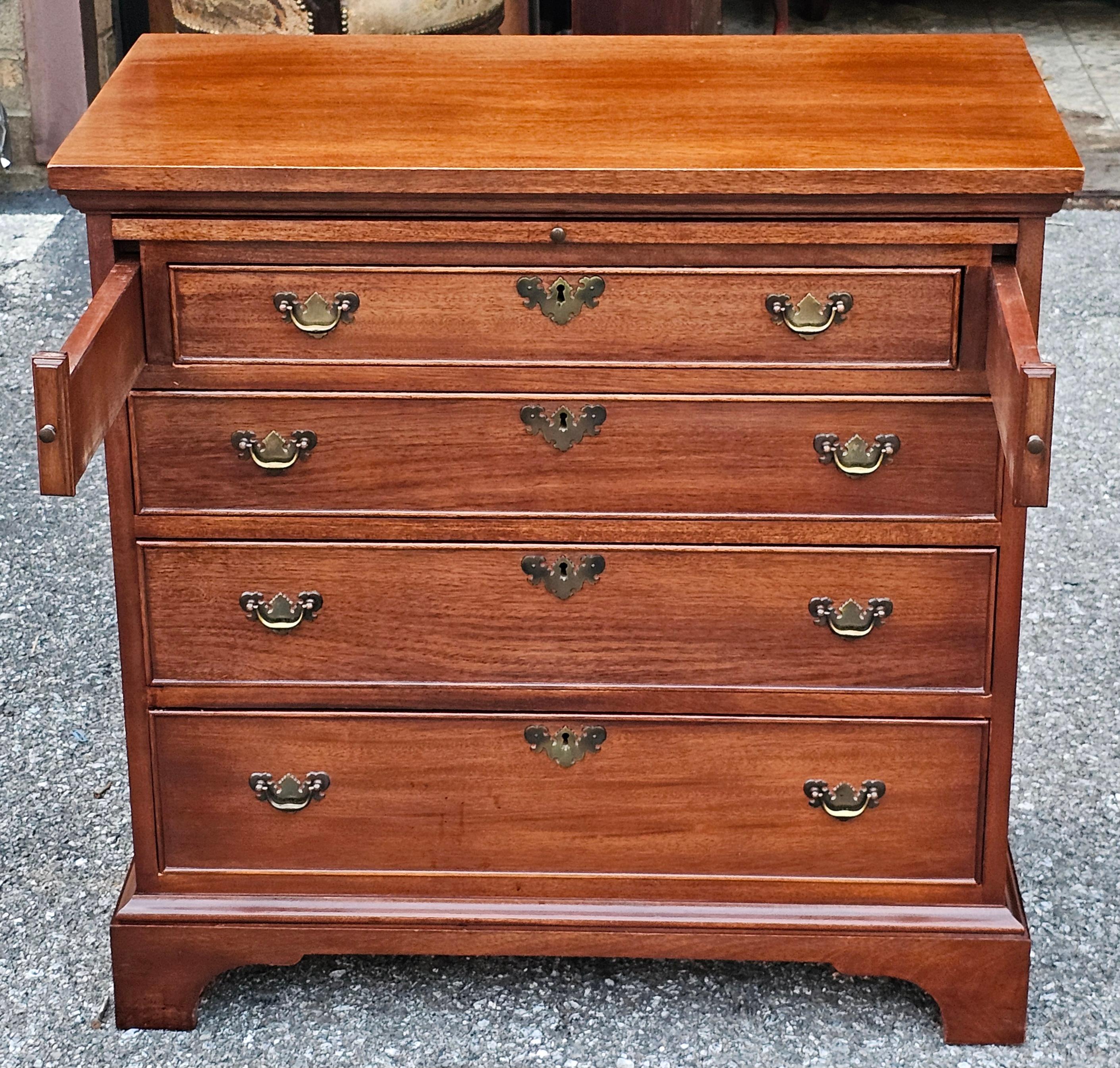 Brass Mid Century Craftique Mahogany Secretery Chest of Drawers with Locks and Keys For Sale