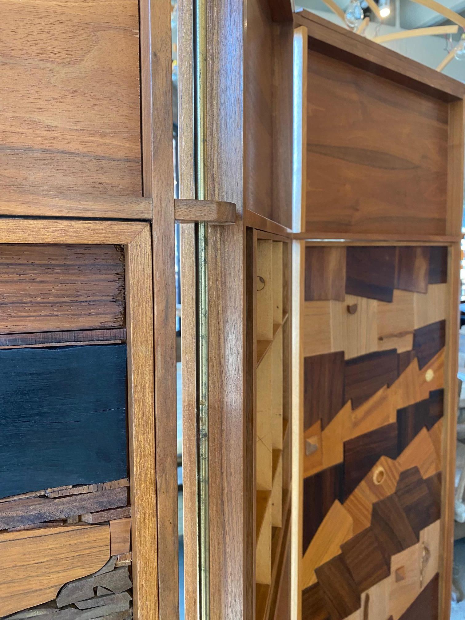Mid-Century Craftsman Four Panel Wood Screen, USA, 1970's For Sale 3