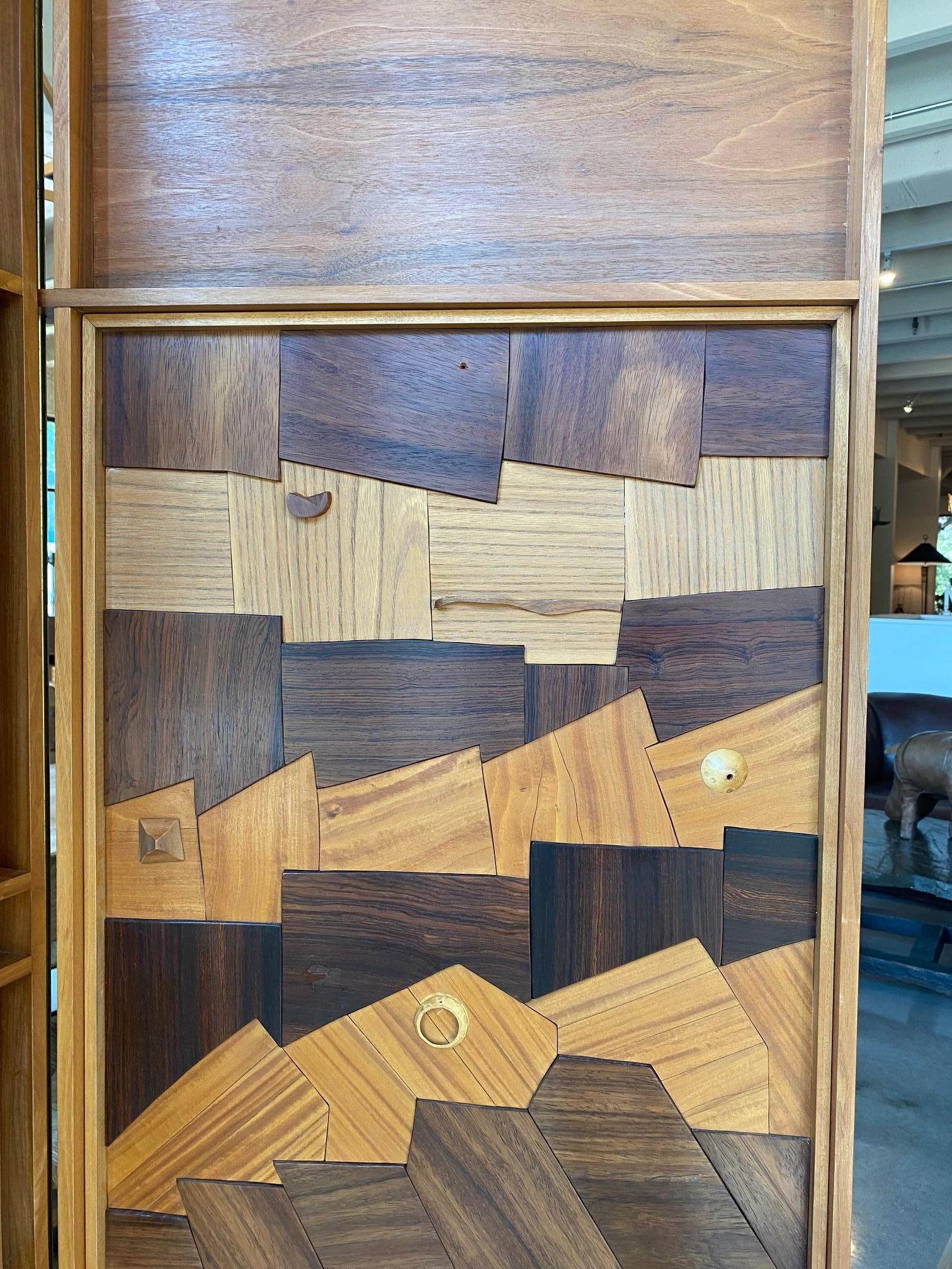 Mid-Century Craftsman Four Panel Wood Screen, USA, 1970's For Sale 6