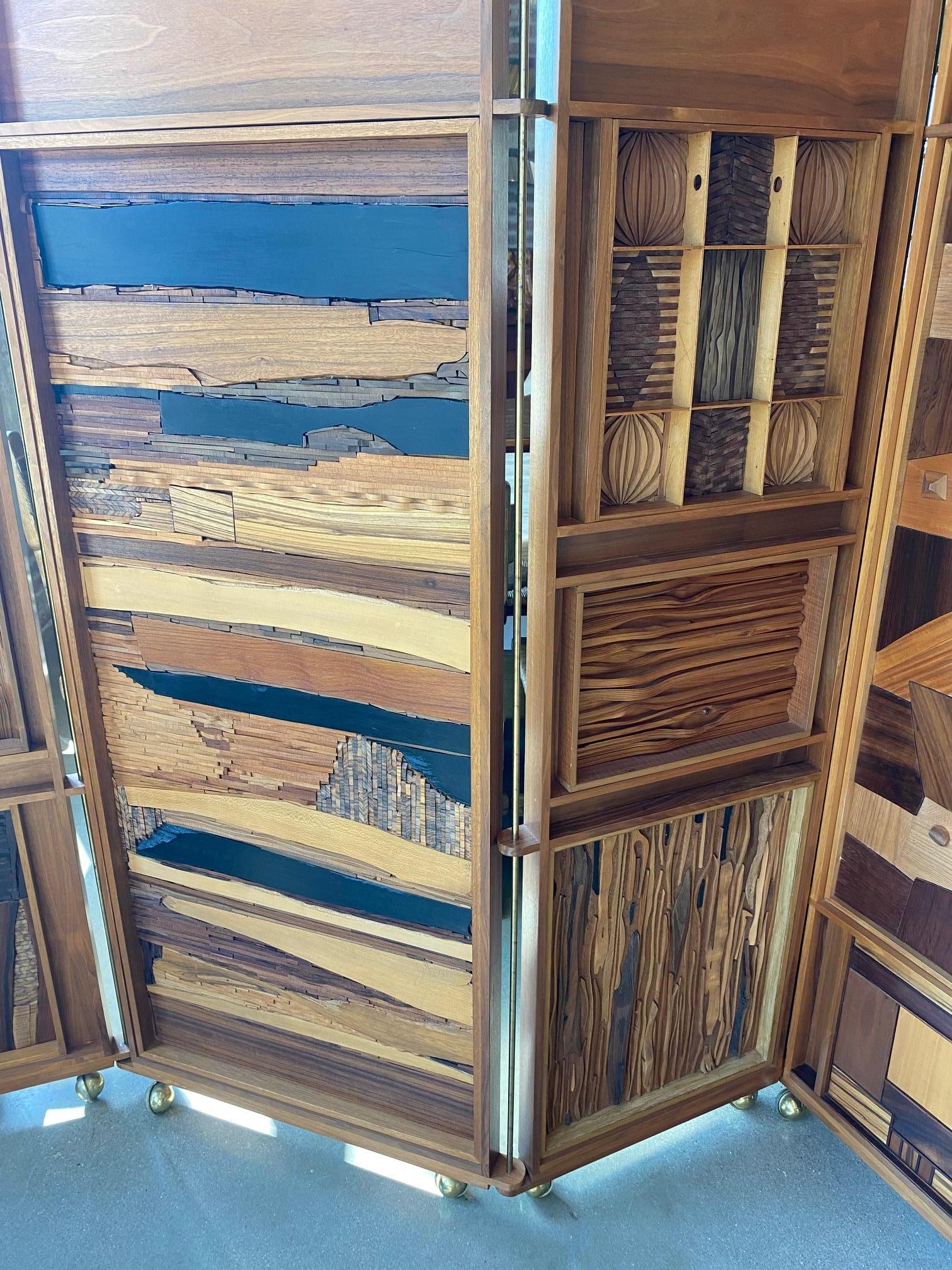 Mid-Century Craftsman Four Panel Wood Screen, USA, 1970's For Sale 7