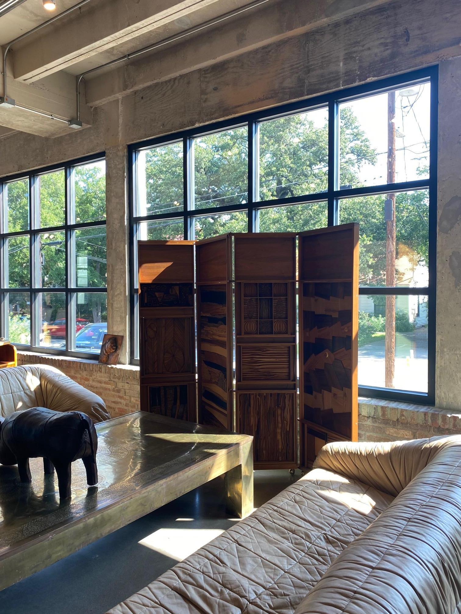 Mid-Century Craftsman Four Panel Wood Screen, USA, 1970's For Sale 10