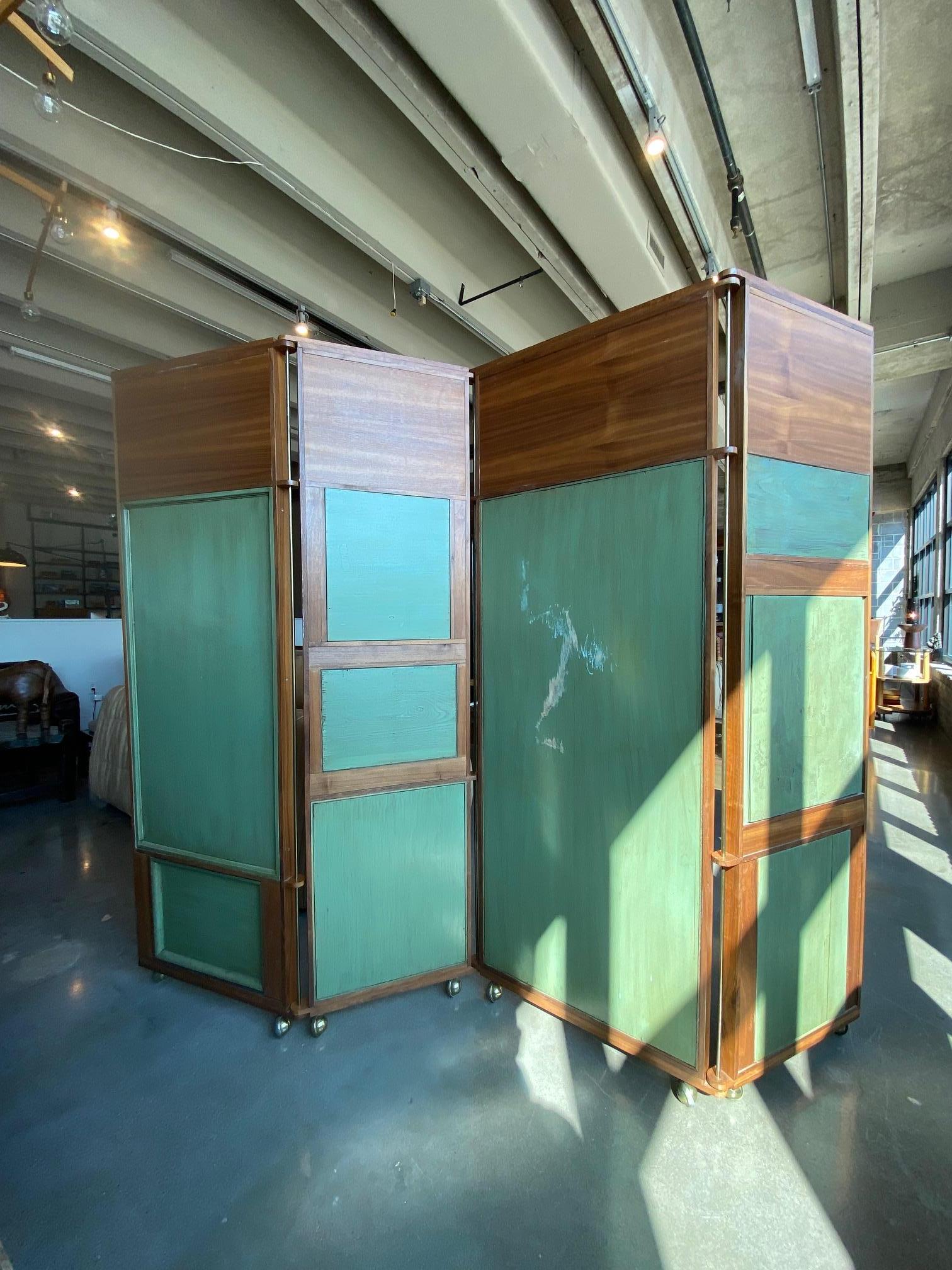 Mid-Century Craftsman Four Panel Wood Screen, USA, 1970's For Sale 11