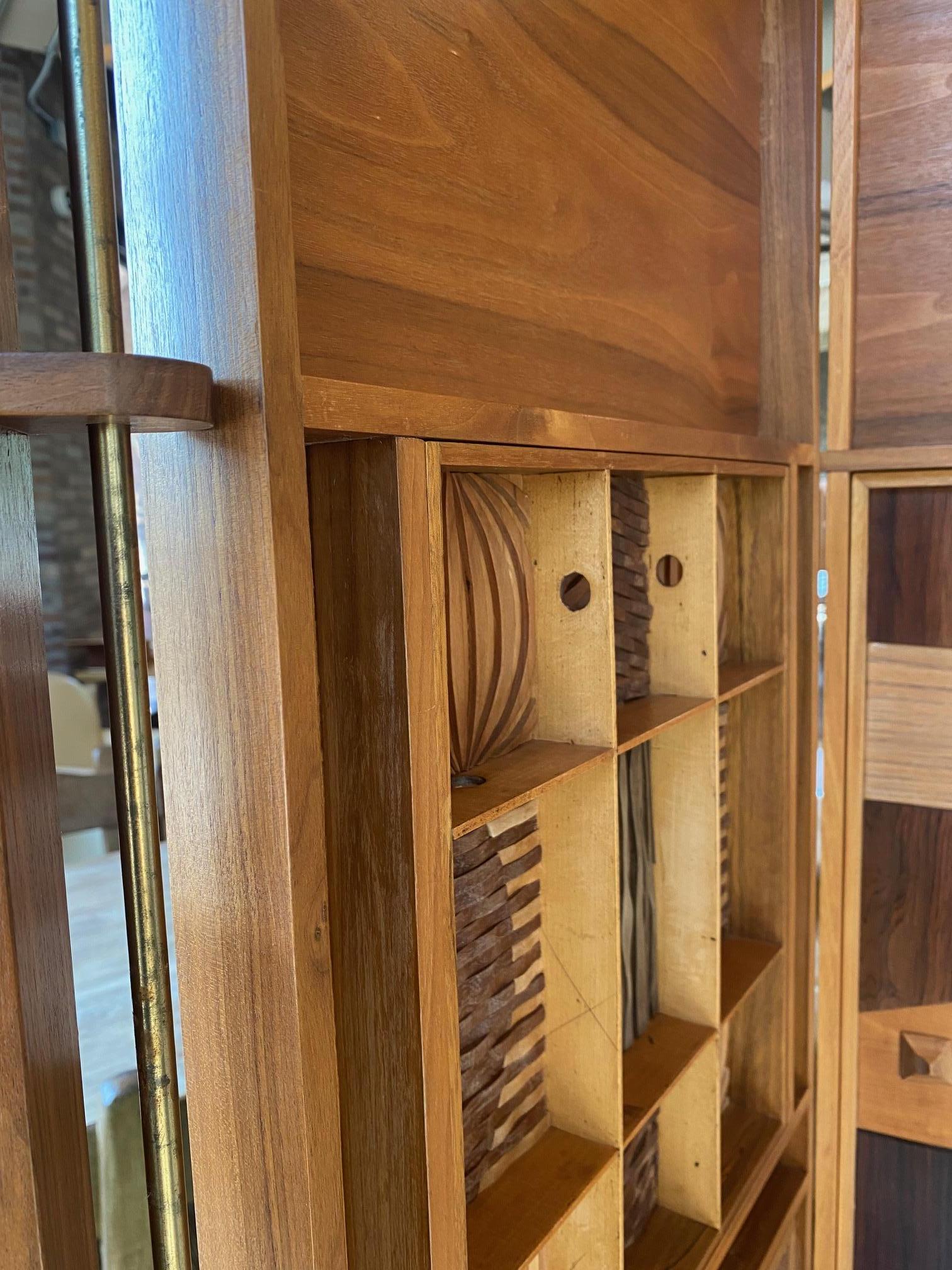 American Mid-Century Craftsman Four Panel Wood Screen, USA, 1970's For Sale