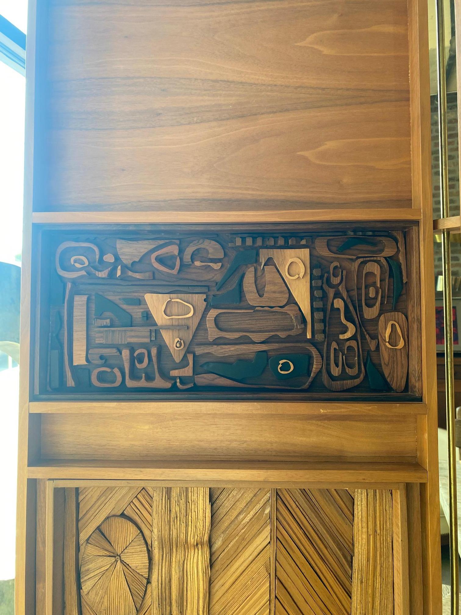 Mid-Century Craftsman Four Panel Wood Screen, USA, 1970's In Good Condition For Sale In Austin, TX