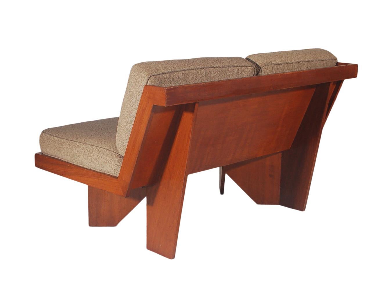 Midcentury Craftsman Modern Plywood Loveseat or Sofa after Frank Lloyd Wright In Good Condition For Sale In Philadelphia, PA