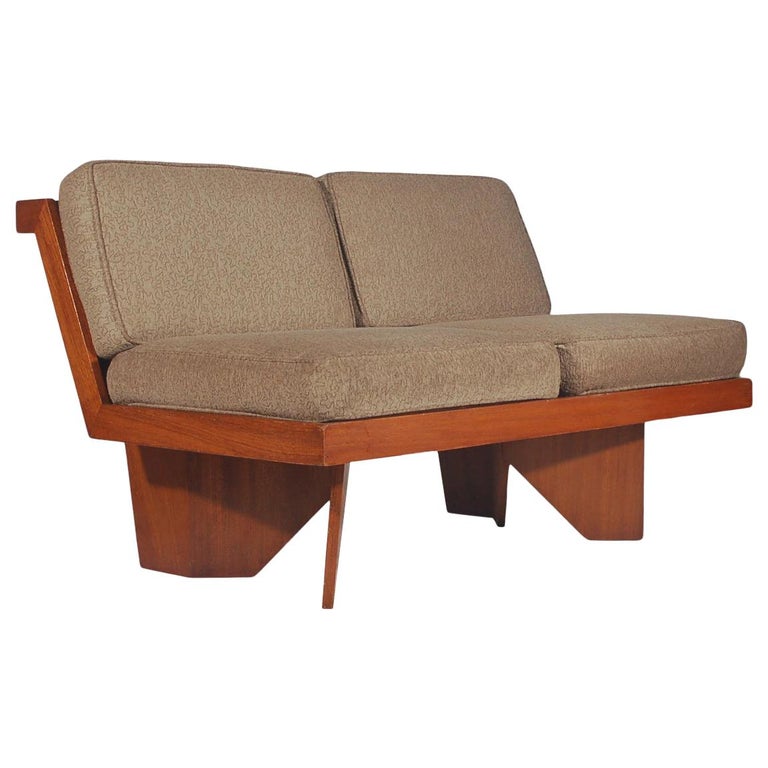 Midcentury Craftsman Modern Plywood Loveseat or Sofa after Frank Lloyd Wright For Sale