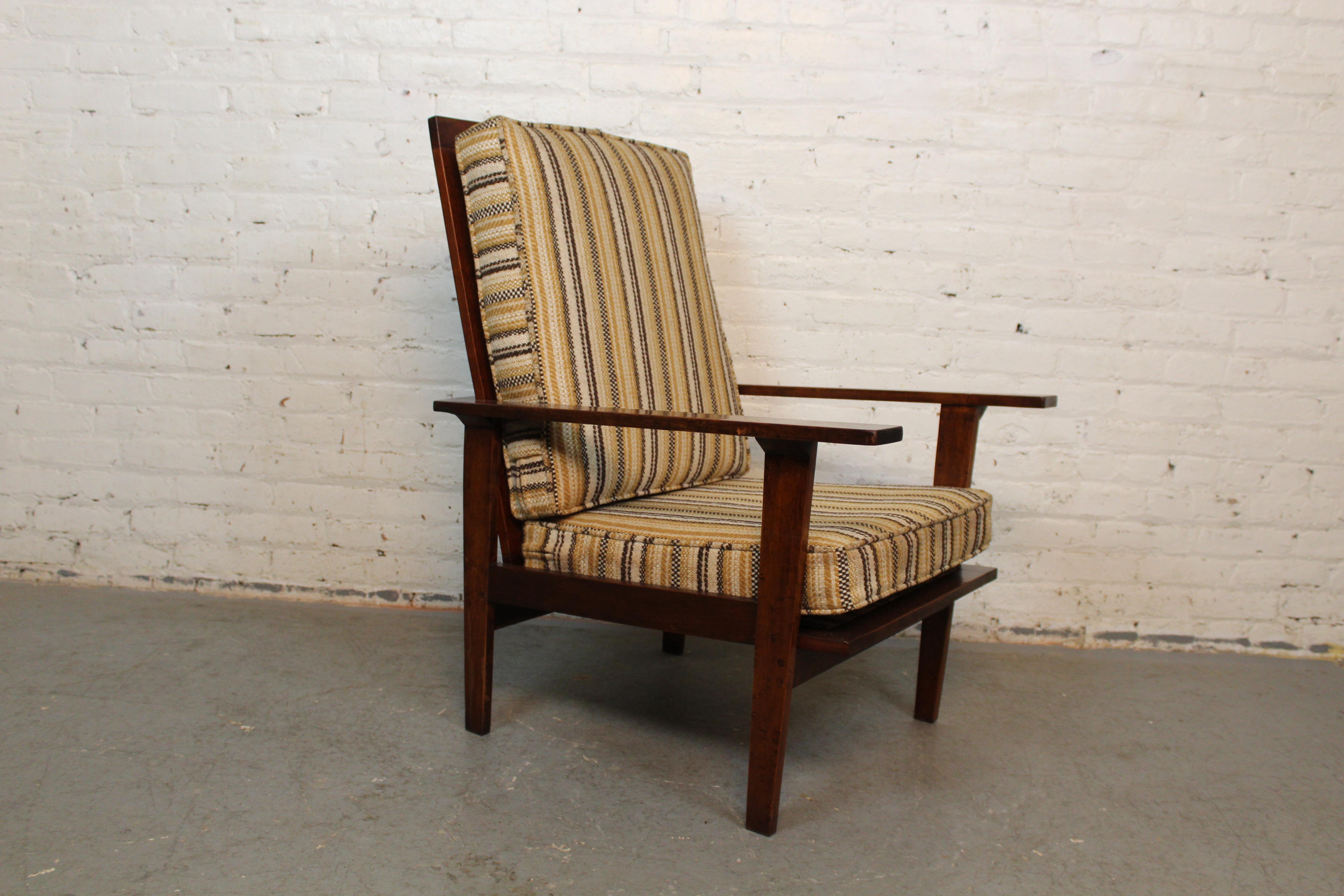 Mid-Century Modern Mid-Century Craftsman Oak + Tweed Morris Chair For Sale