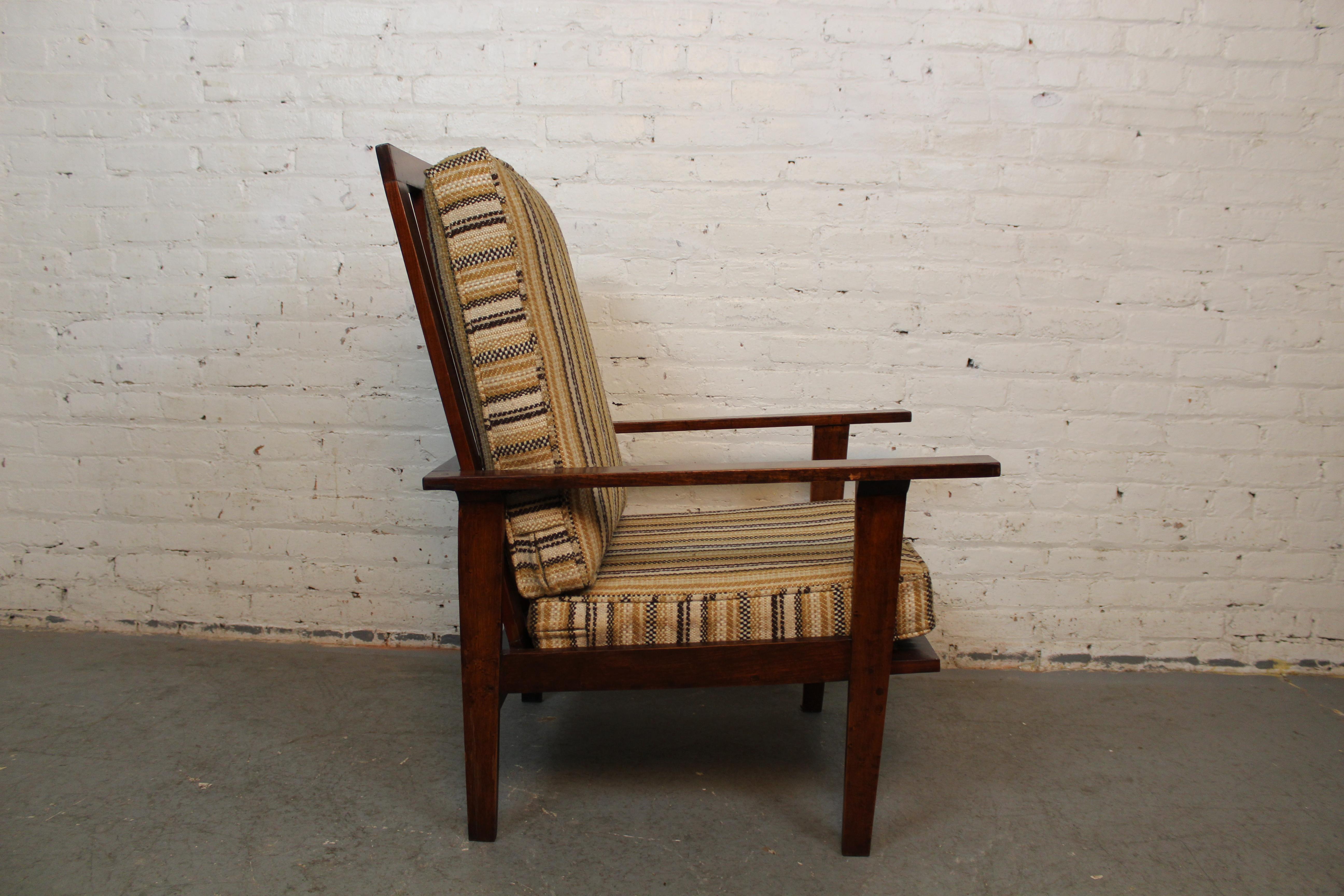 Mid-Century Modern Mid-Century Craftsman Oak + Tweed Morris Chair For Sale