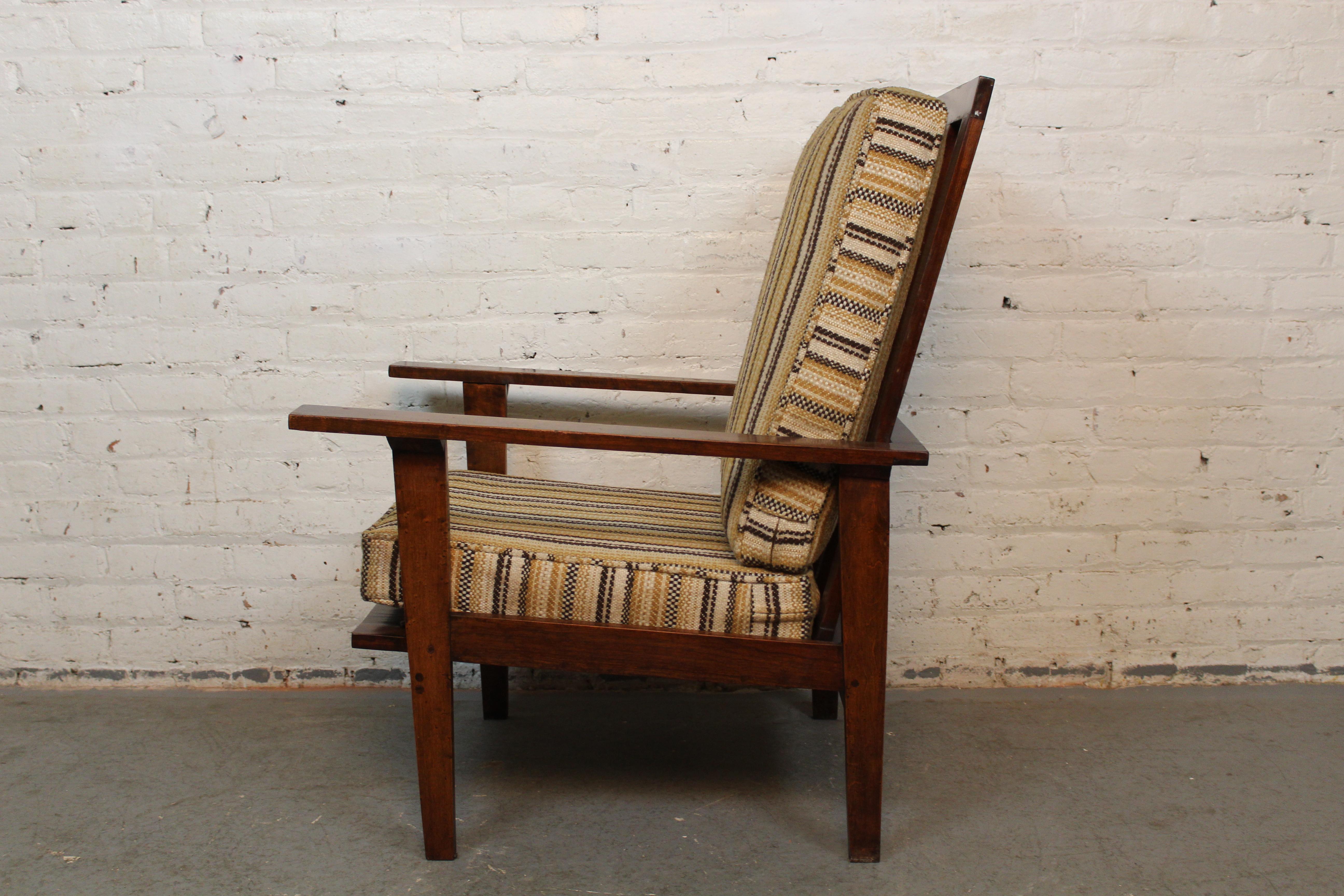20th Century Mid-Century Craftsman Oak + Tweed Morris Chair For Sale