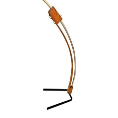 Mid-Century crane shape floor lamp wood and brass with Lucite shade very sleek.