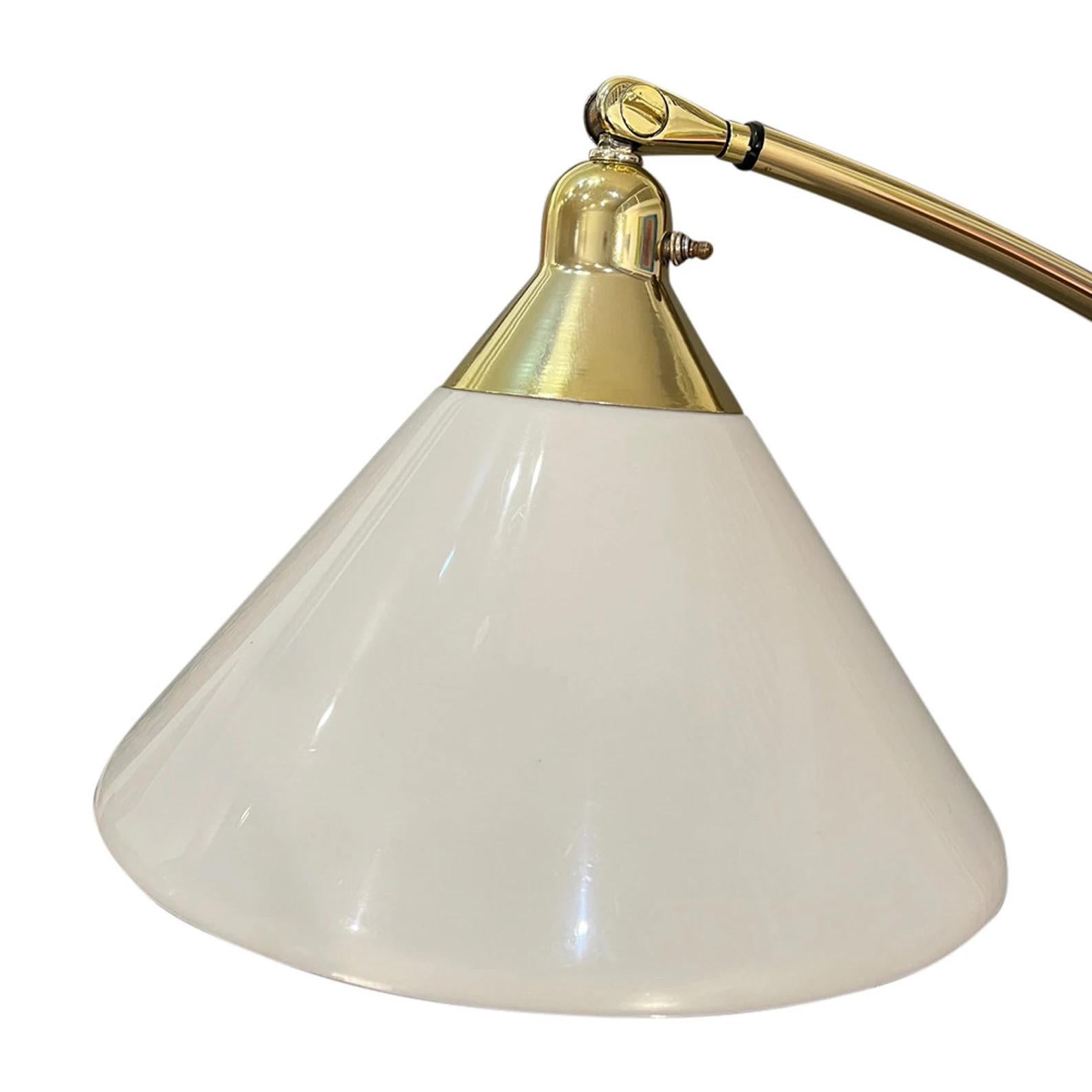 Mid-20th Century Mid-Century crane shape floor lamp wood and brass with Lucite shade very sleek.