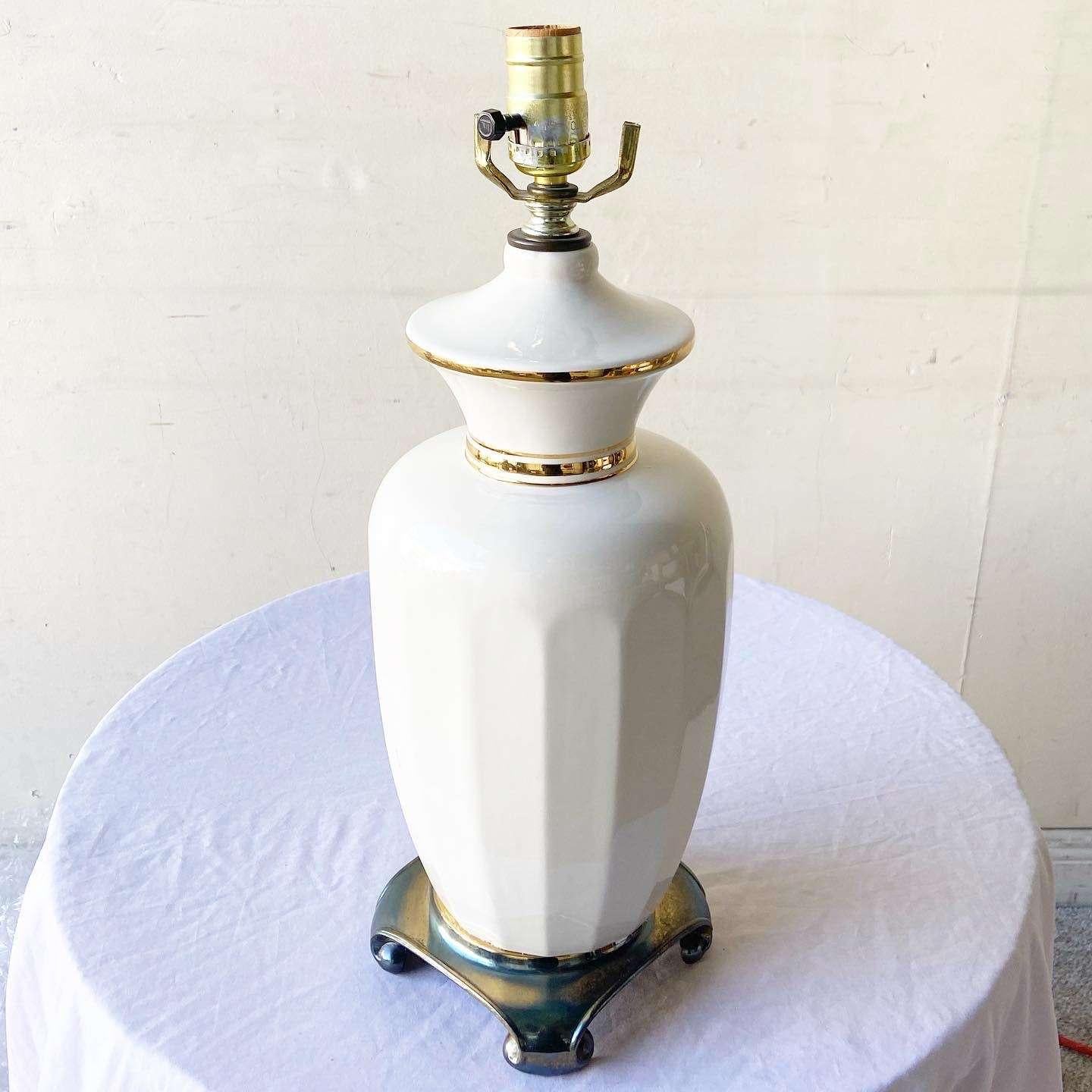 American Mid Century Cream and Gold Table Lamp For Sale