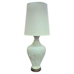 Retro Mid-Century Cream and White Glazed Textured Ceramic Lamp