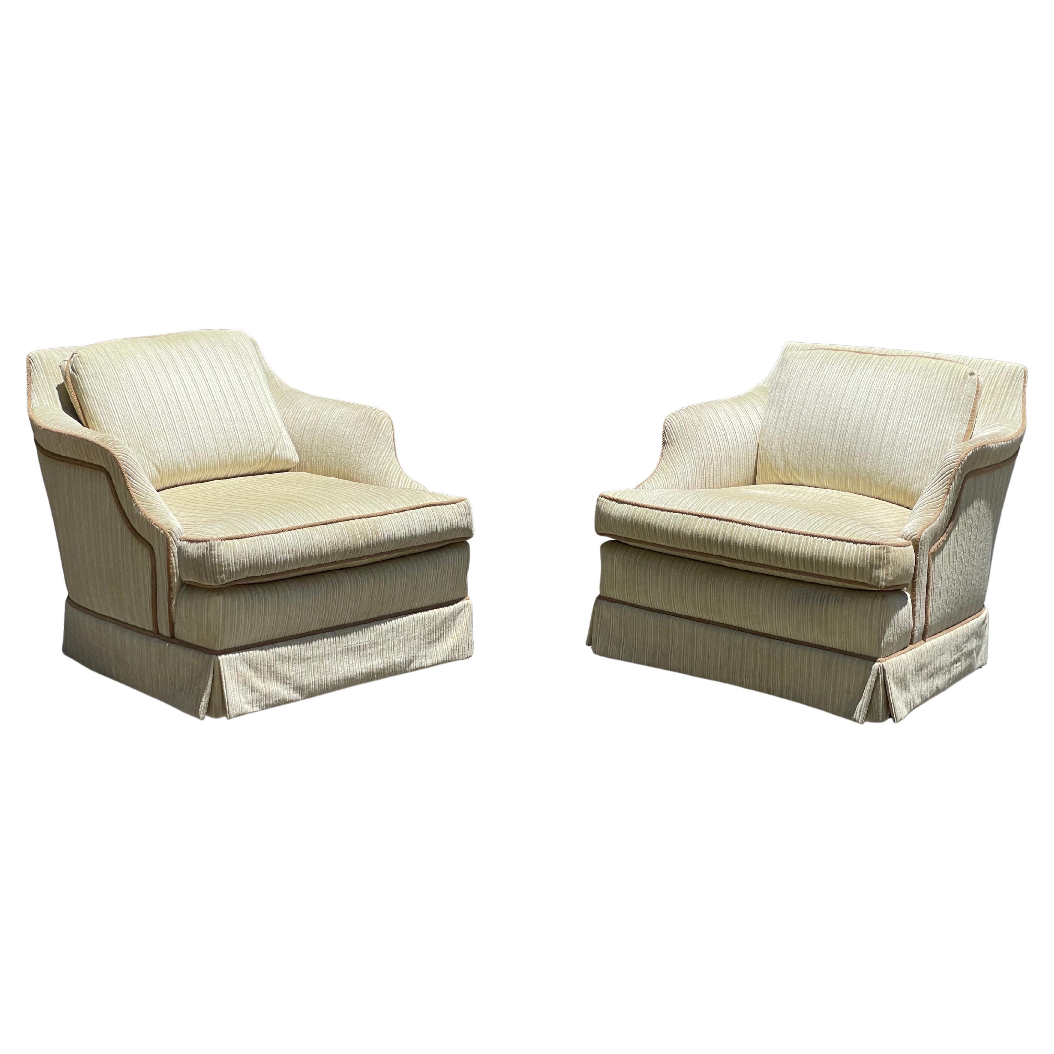 MidCentury Modern Pair of Cream White Swivel Club Chairs with New