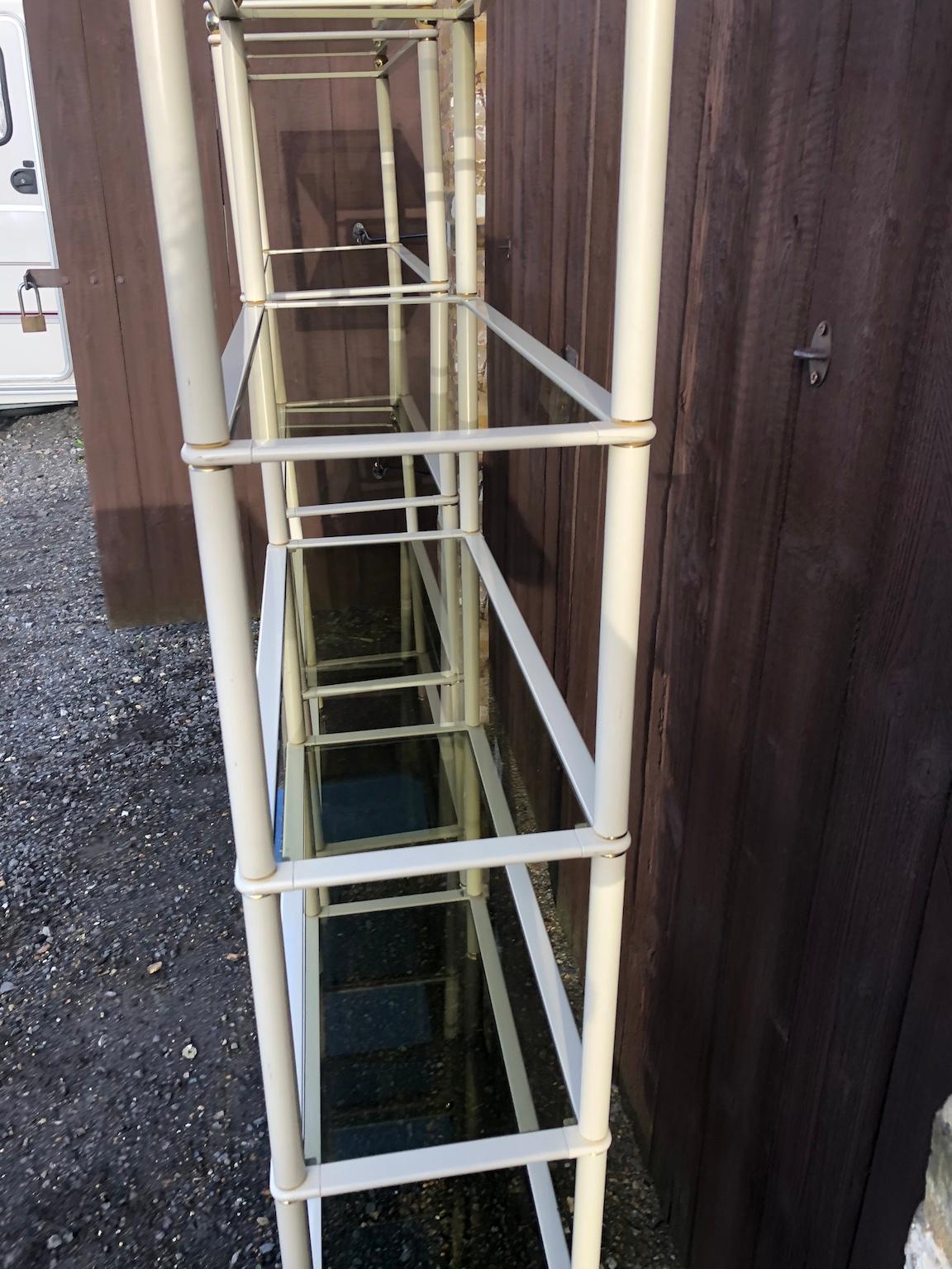 Midcentury Cream and Gold Metal Shelving Units, Italian, 1980s For Sale 2