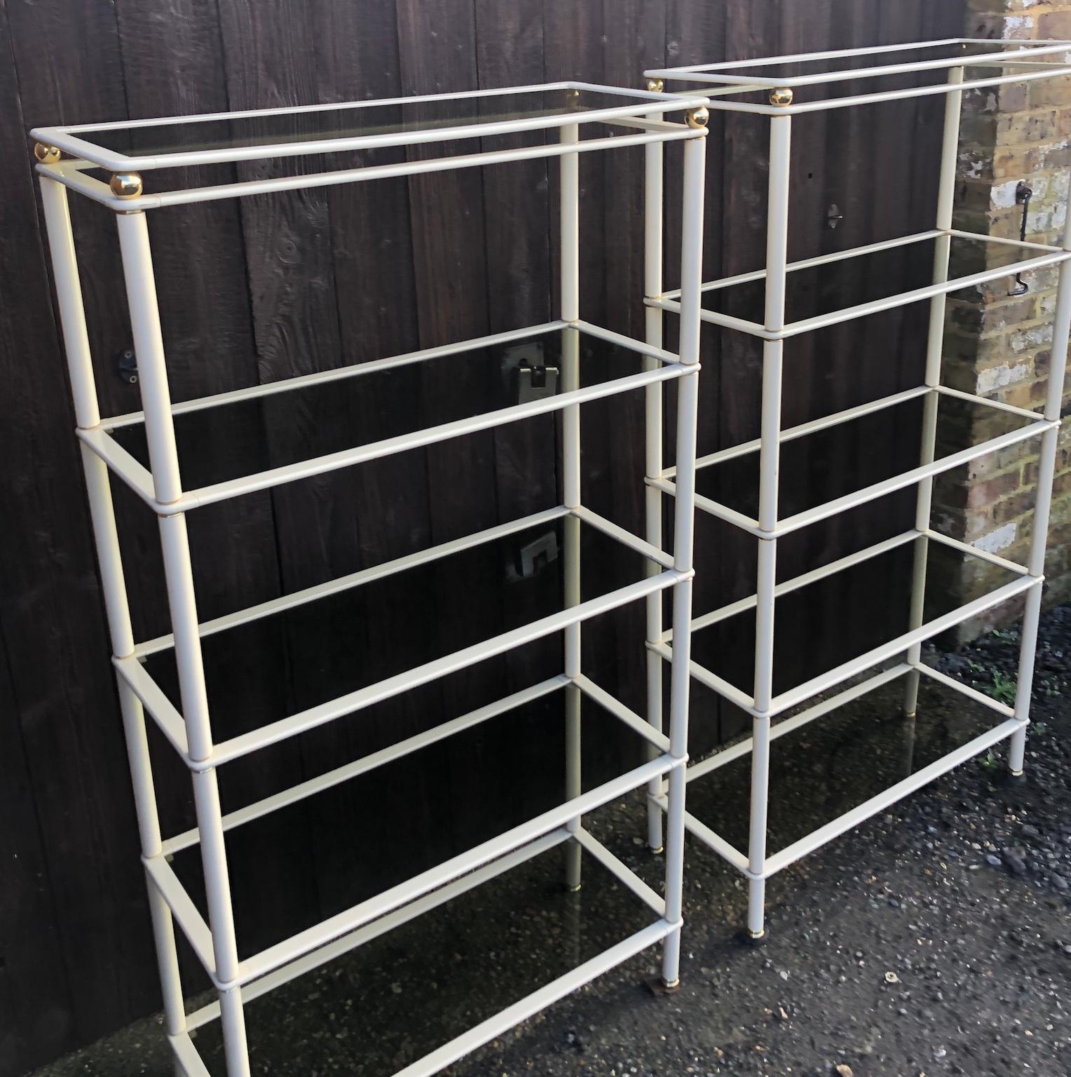 Midcentury Cream and Gold Metal Shelving Units, Italian, 1980s For Sale 5