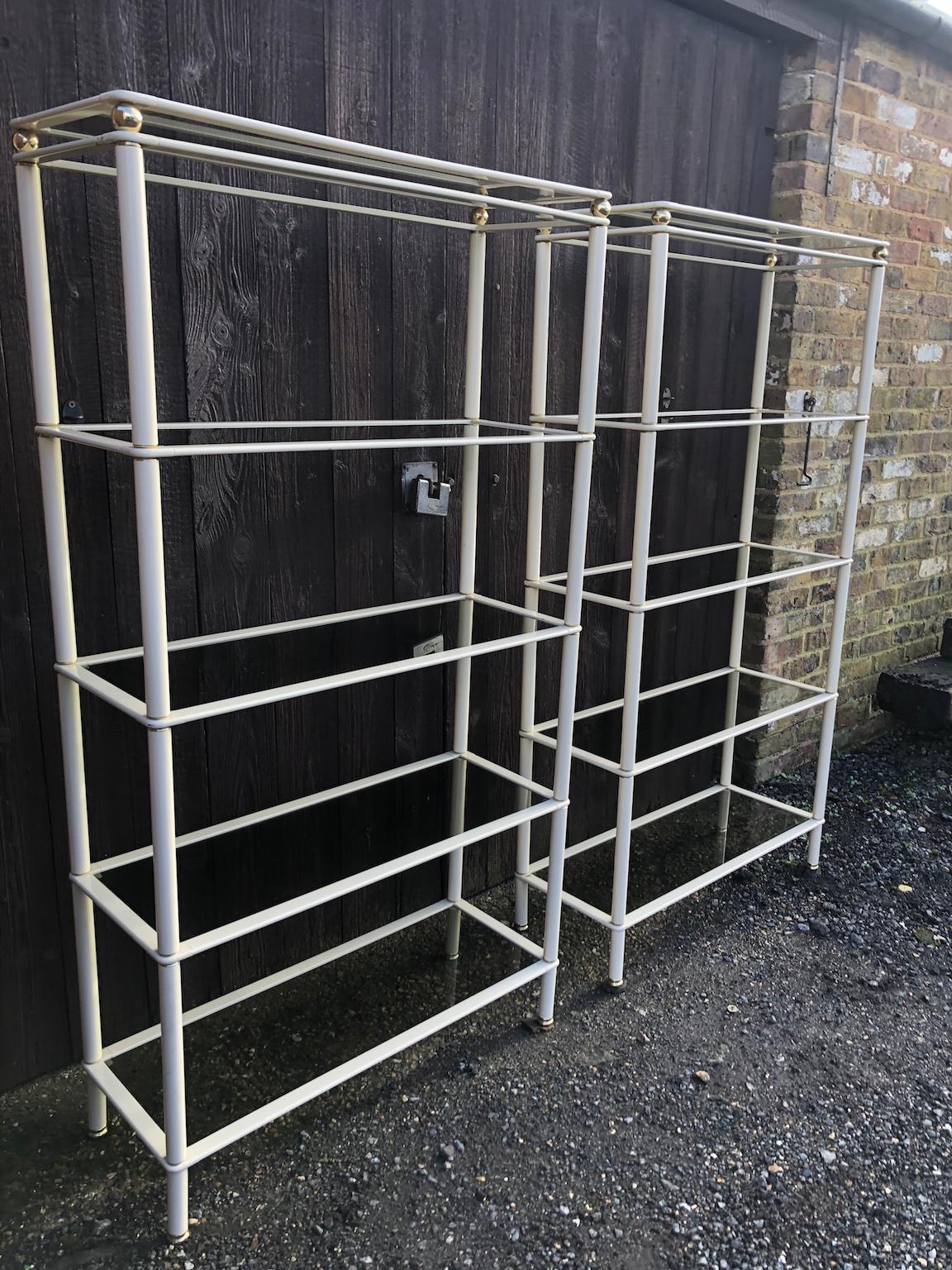 Midcentury Cream and Gold Metal Shelving Units, Italian, 1980s In Good Condition For Sale In Richmond, Surrey