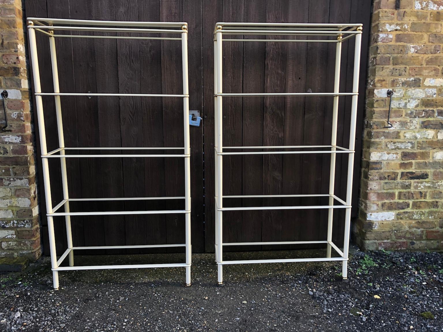 Mid-Century Modern Midcentury Cream and Gold Metal Shelving Units, Italian, 1980s For Sale