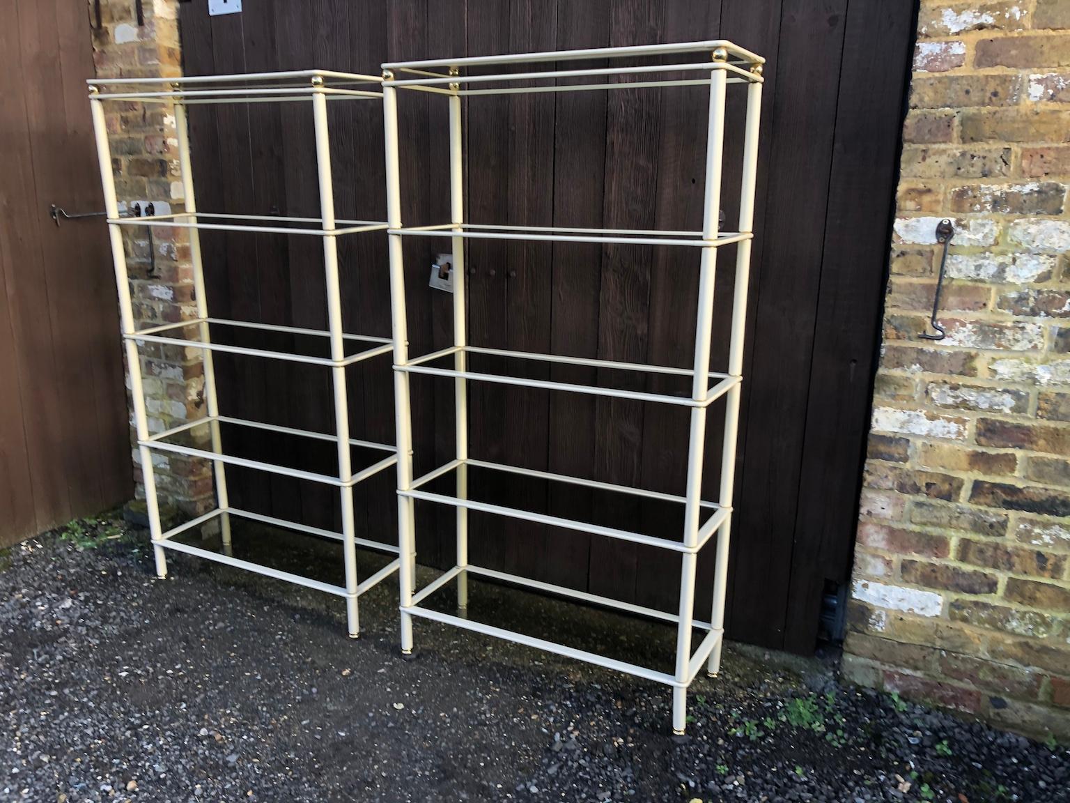 Midcentury Cream and Gold Metal Shelving Units, Italian, 1980s For Sale 1