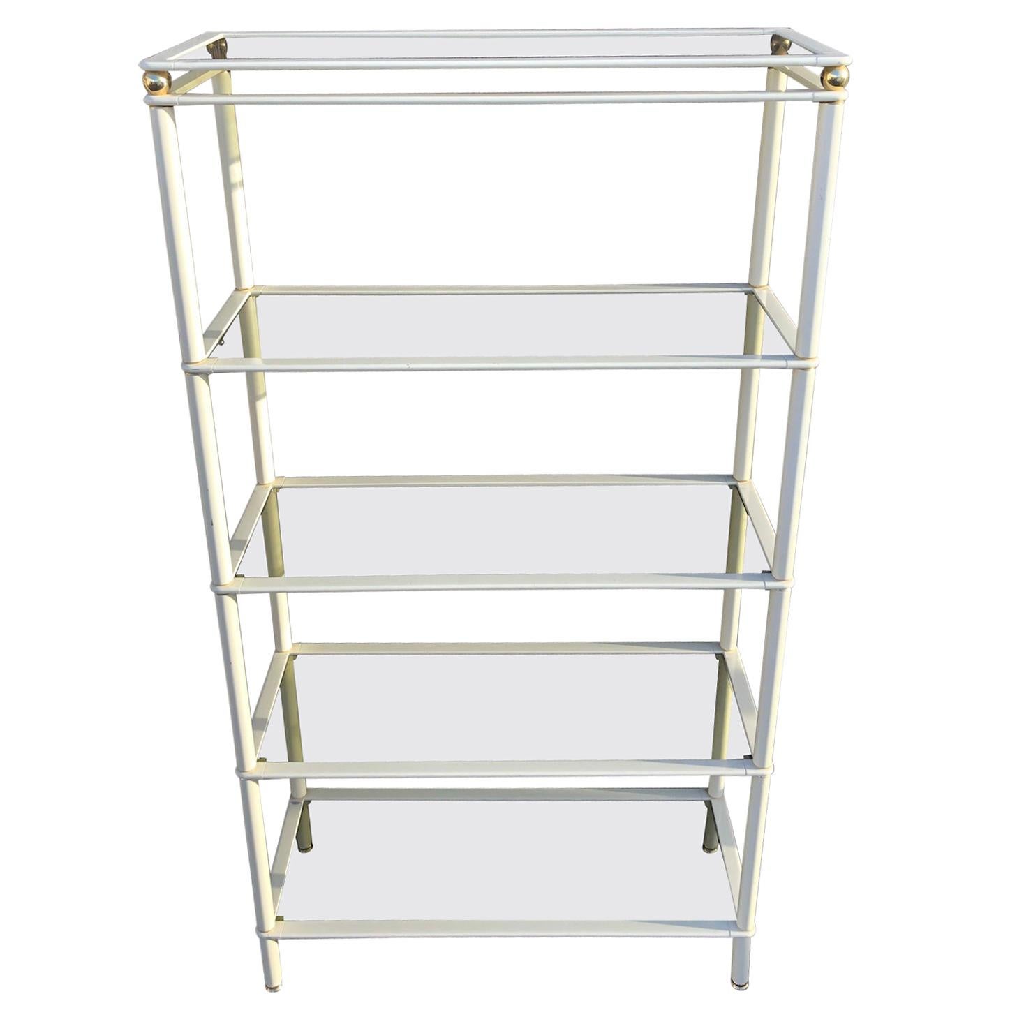 Midcentury Cream and Gold Metal Shelving Units, Italian, 1980s For Sale