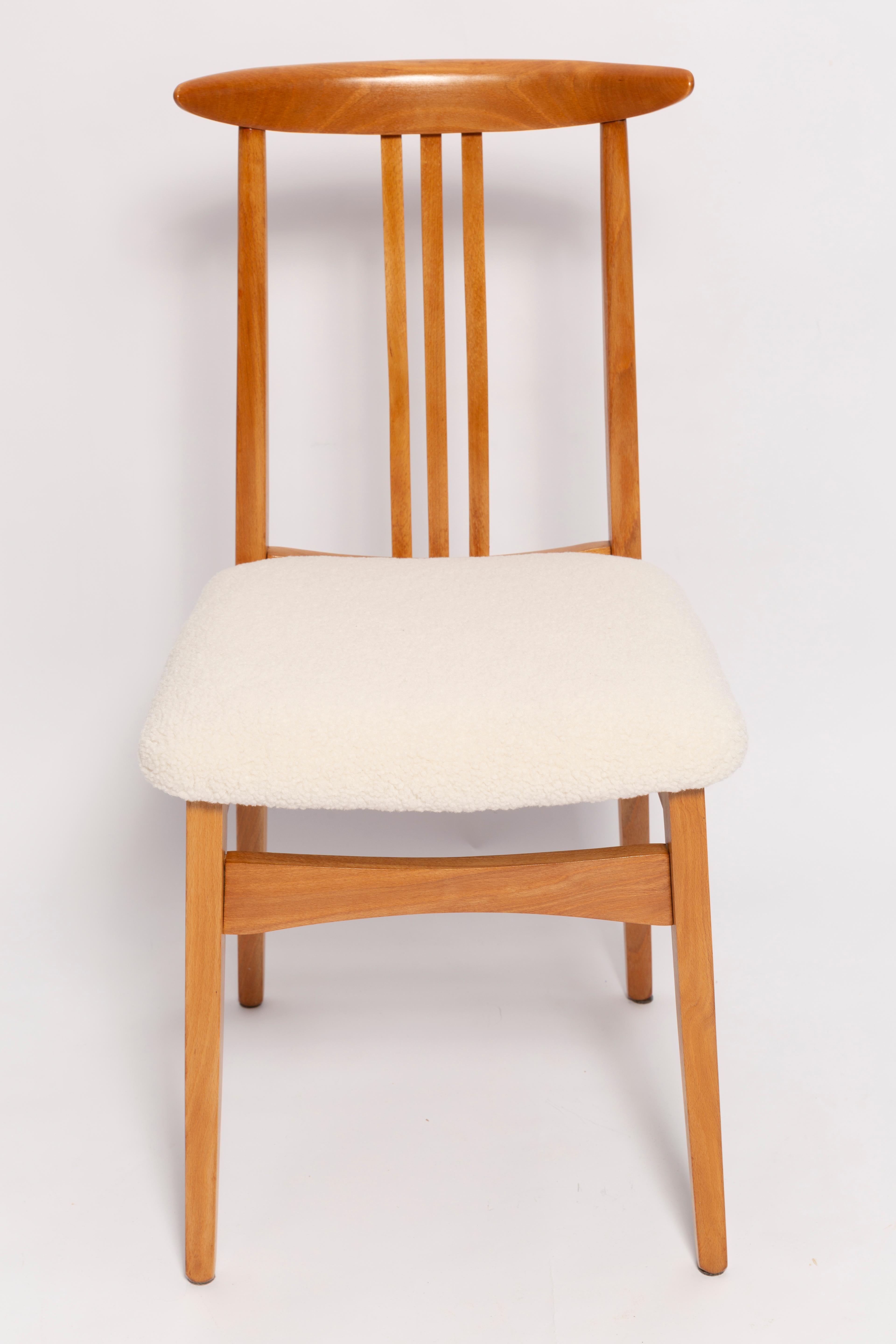 Hand-Crafted Mid-Century Cream Ivory Boucle Chair, Designed by M. Zielinski, Europe, 1960s For Sale