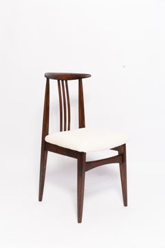 Mid-Century Cream Ivory Boucle Chair, Walnut Wood, by M. Zielinski, Europe, 1960s