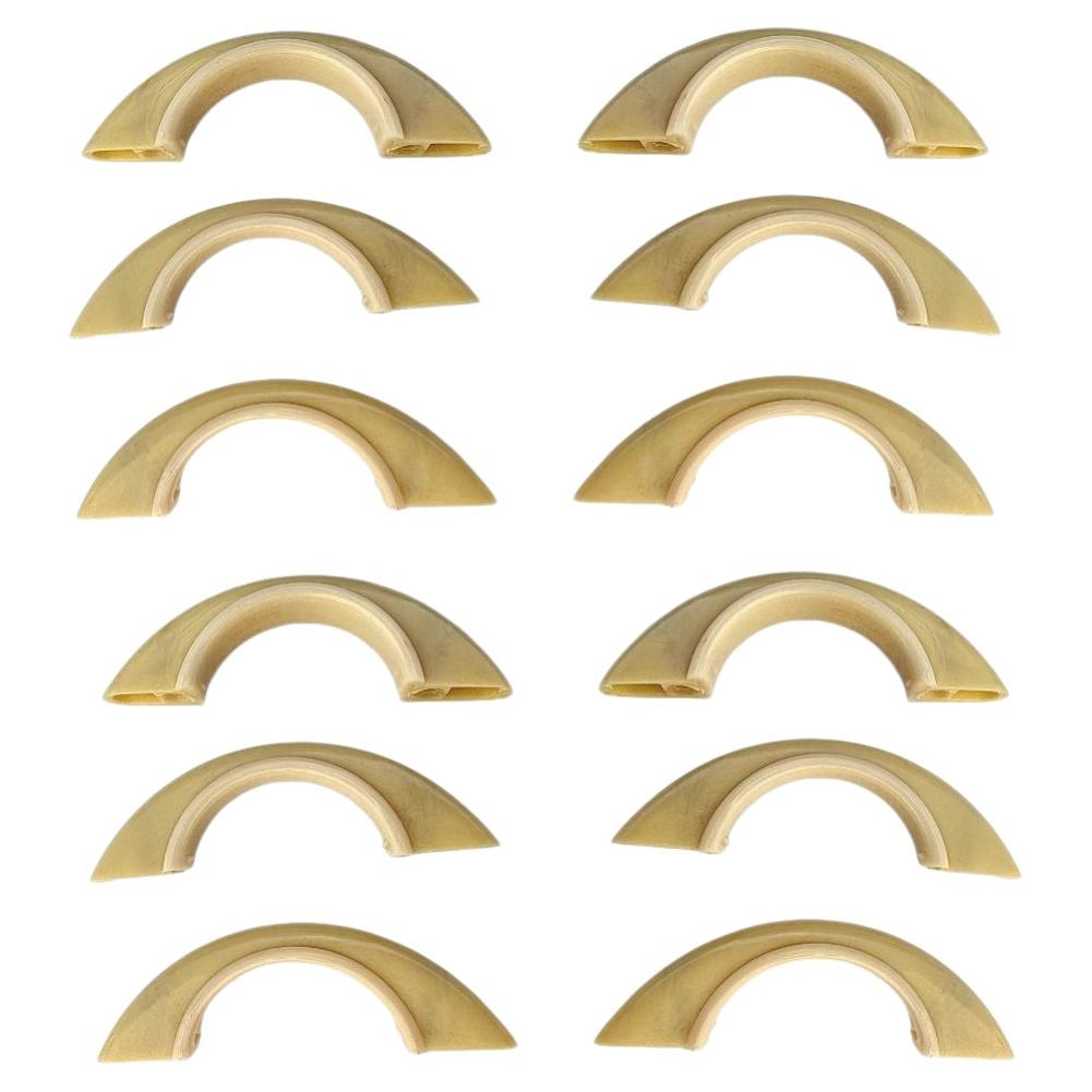 Mid Century Cream & Ivory Trim Bakelite Bridge Drawer Pulls Set of 12