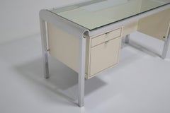Mid-Century Cream Lacquer, Chrome & Glass Desk by Pierre Cardin, 1970s.