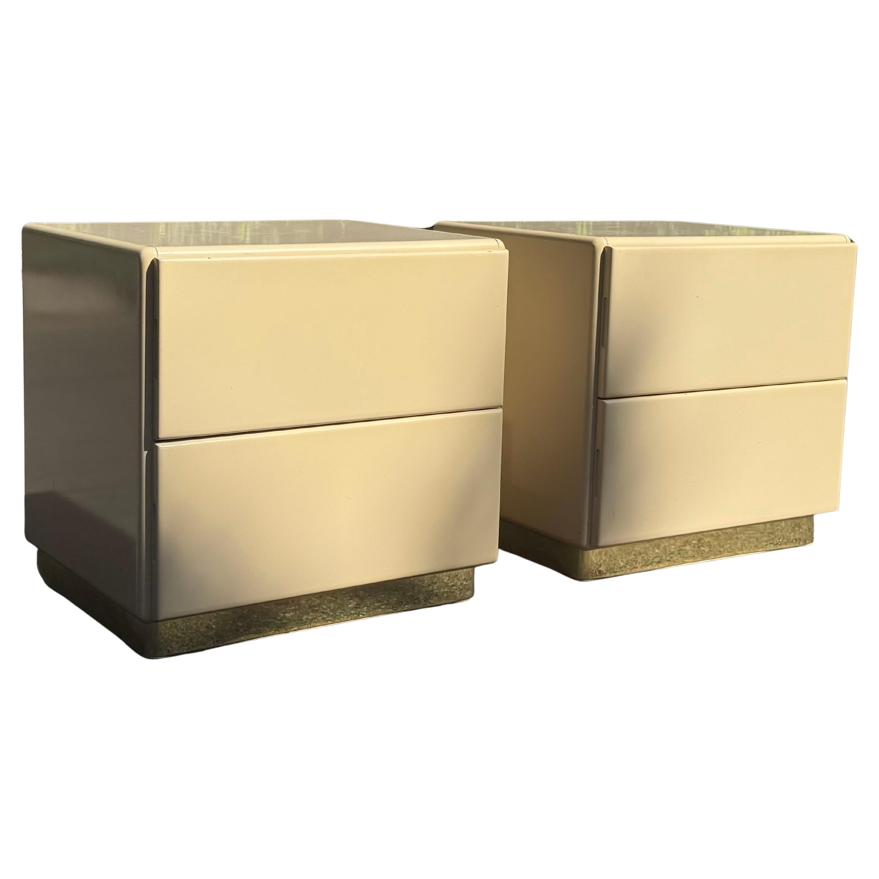 Mid-Century Cream Lacquer Nightstands by Lane
