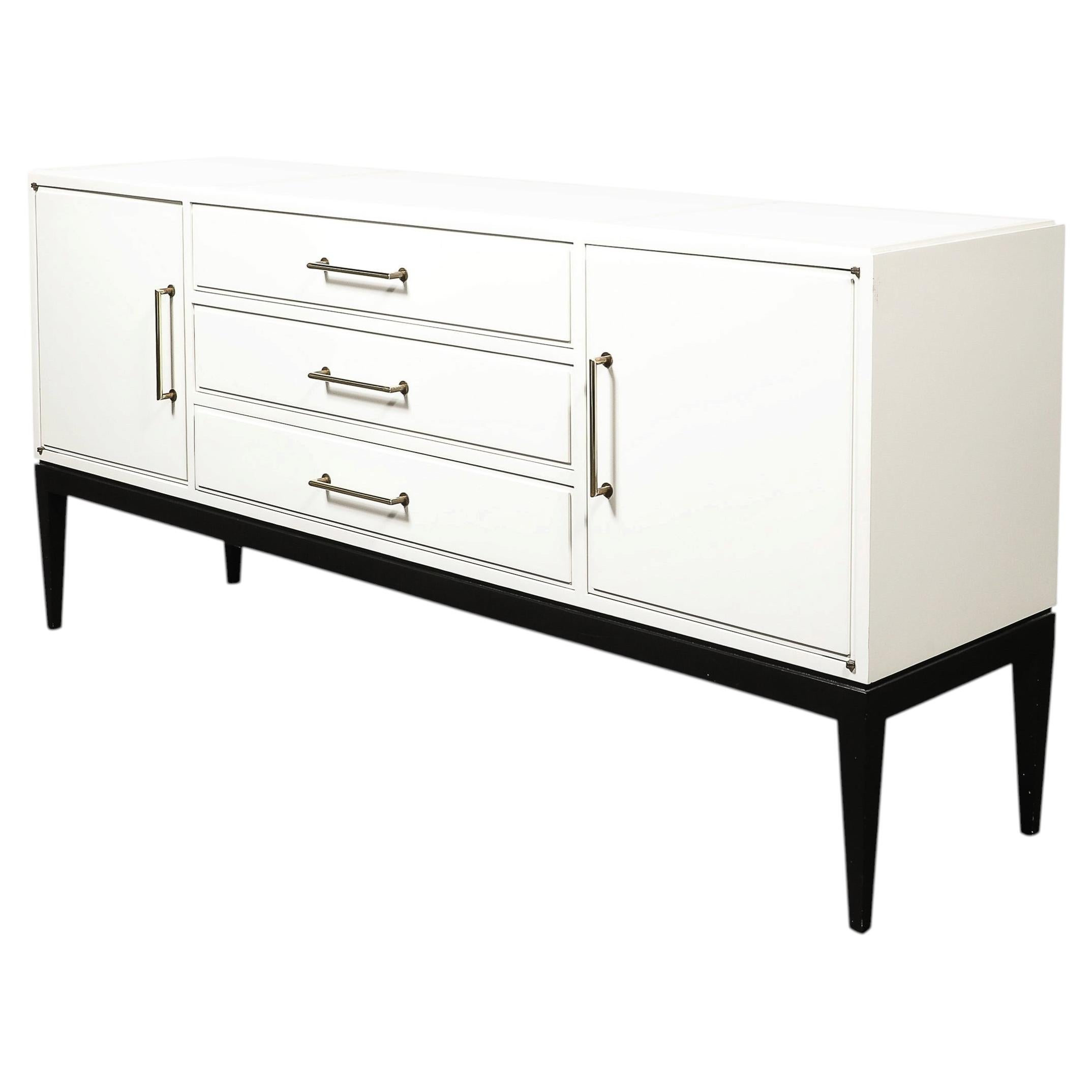 Mid-Century Cream Lacquer w/ Black Lacquer Supports Sideboard by Tommi Parzinger