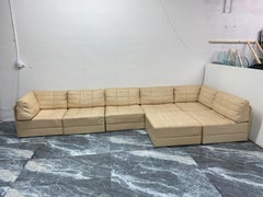 Mid-Century Cream Patchwork Leather Modular Sofa in the Style of De Sede, 1970s