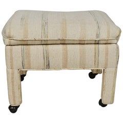 Midcentury Cream Upholstered Bench with Wheels Attributed to Milo Baughman