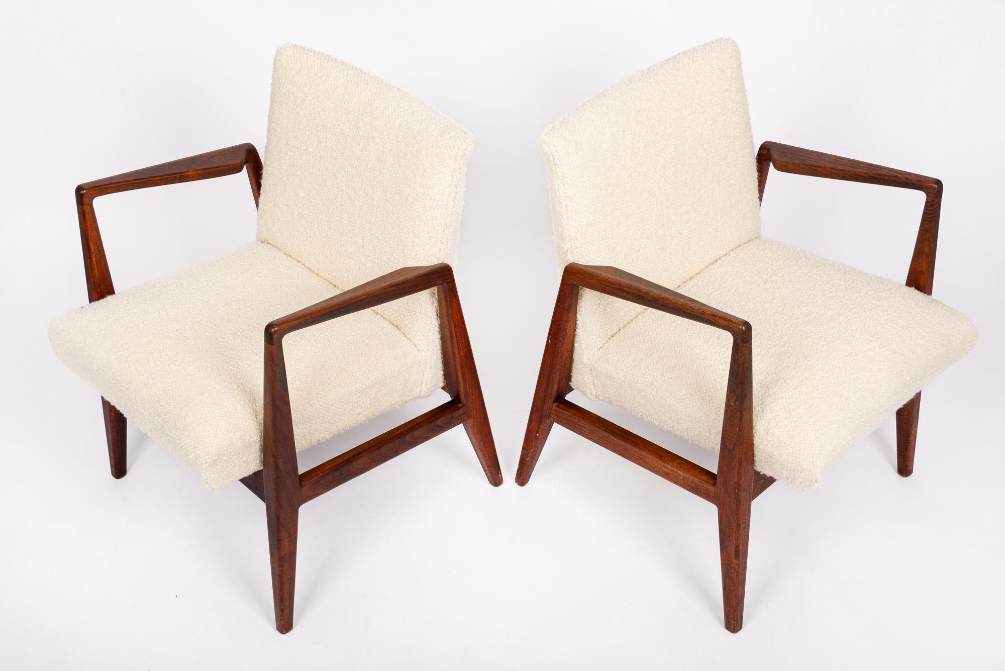 American Mid Century Cream Upholstered Lounge Chairs by Jens Risom For Sale