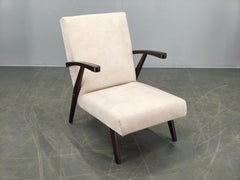 Chaise longue en velours crème du milieu du siècle, Tchécoslovaquie, années 1960