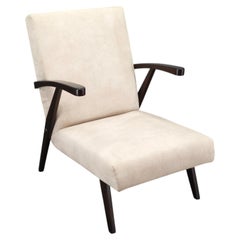 Chaise longue en velours crème du milieu du siècle, Tchécoslovaquie, années 1960