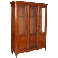 Vintage 1930s Credenza China cabinet Bookcase Directoire in Solid Walnut by Mazzaniga