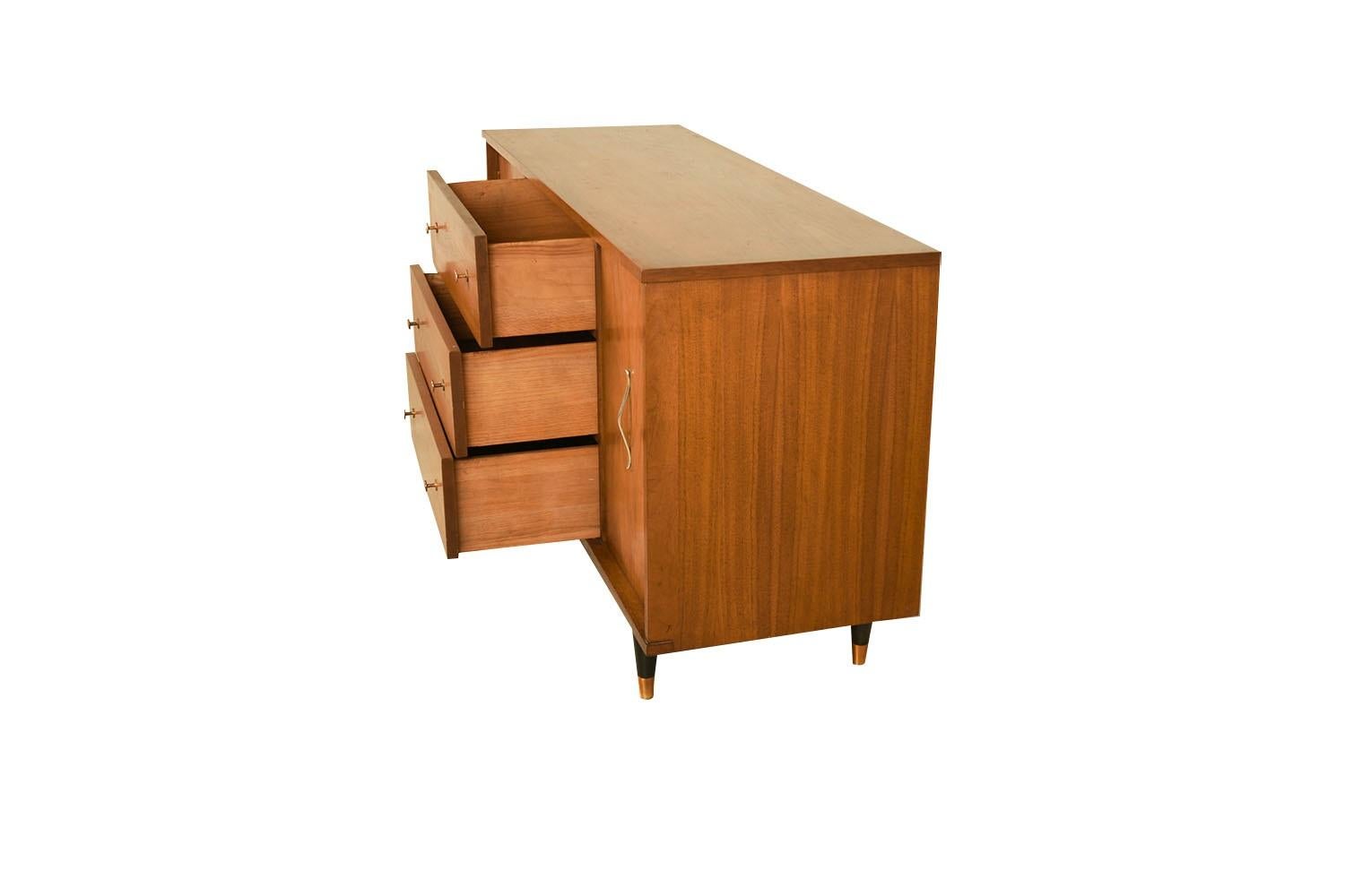 Walnut Mid-Century Credenza Dresser Cabinet For Sale
