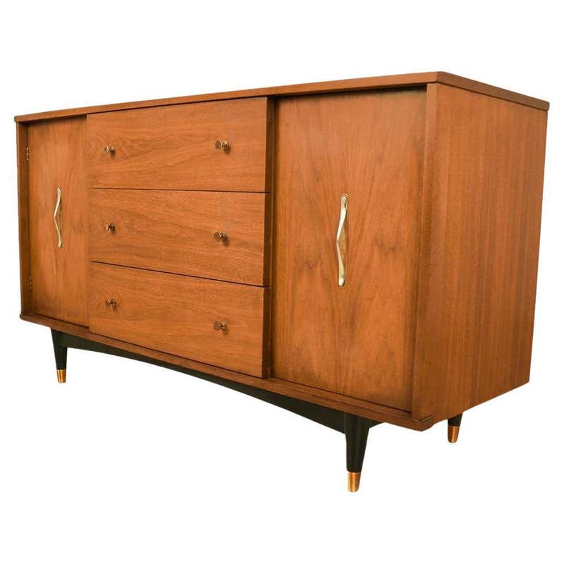 Mid-Century Modern Credenza Dresser Cabinet with Bifold Door and Five ...