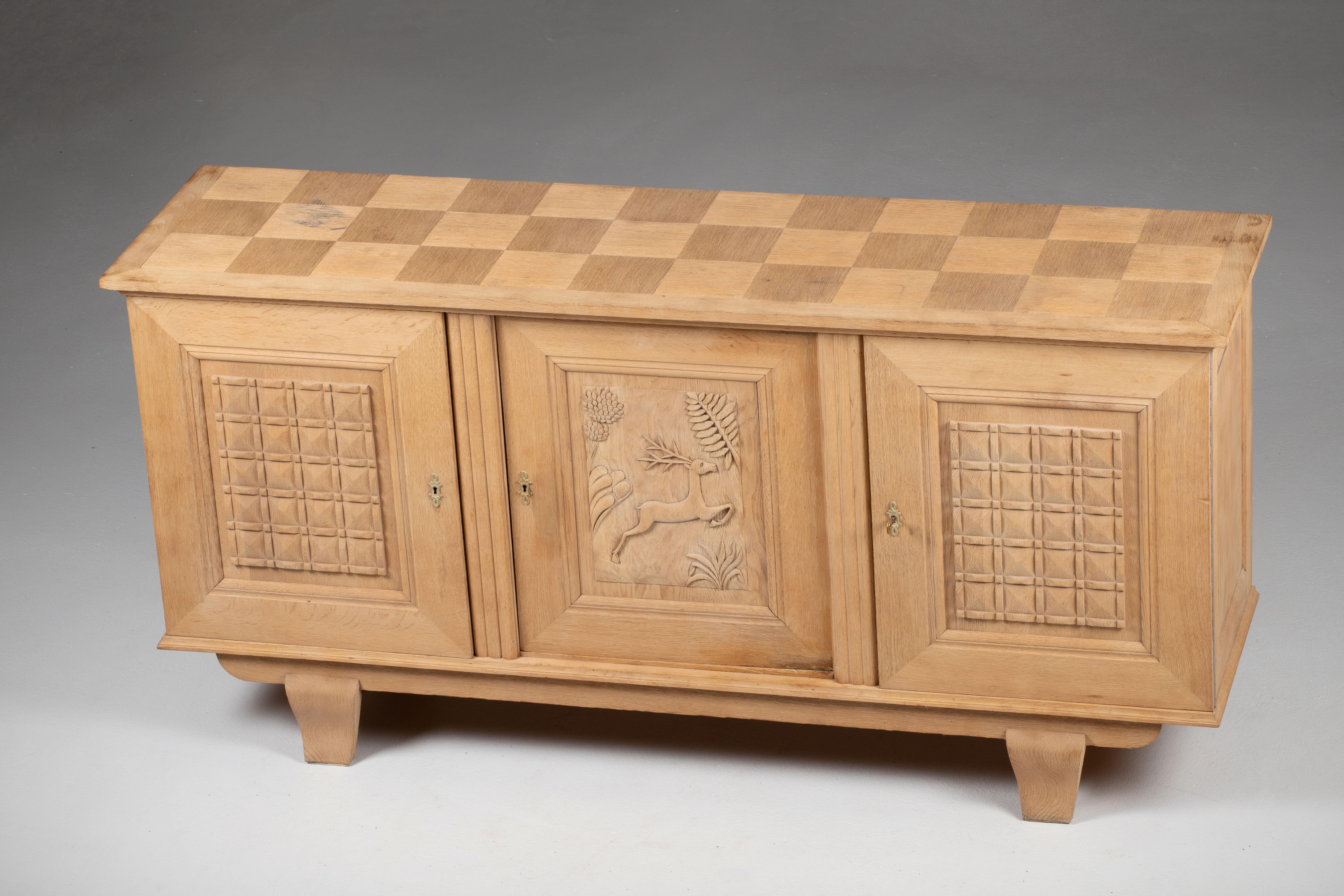 Mid-Century Credenza in Solid Oak, Rustic, France, 1940s For Sale 8