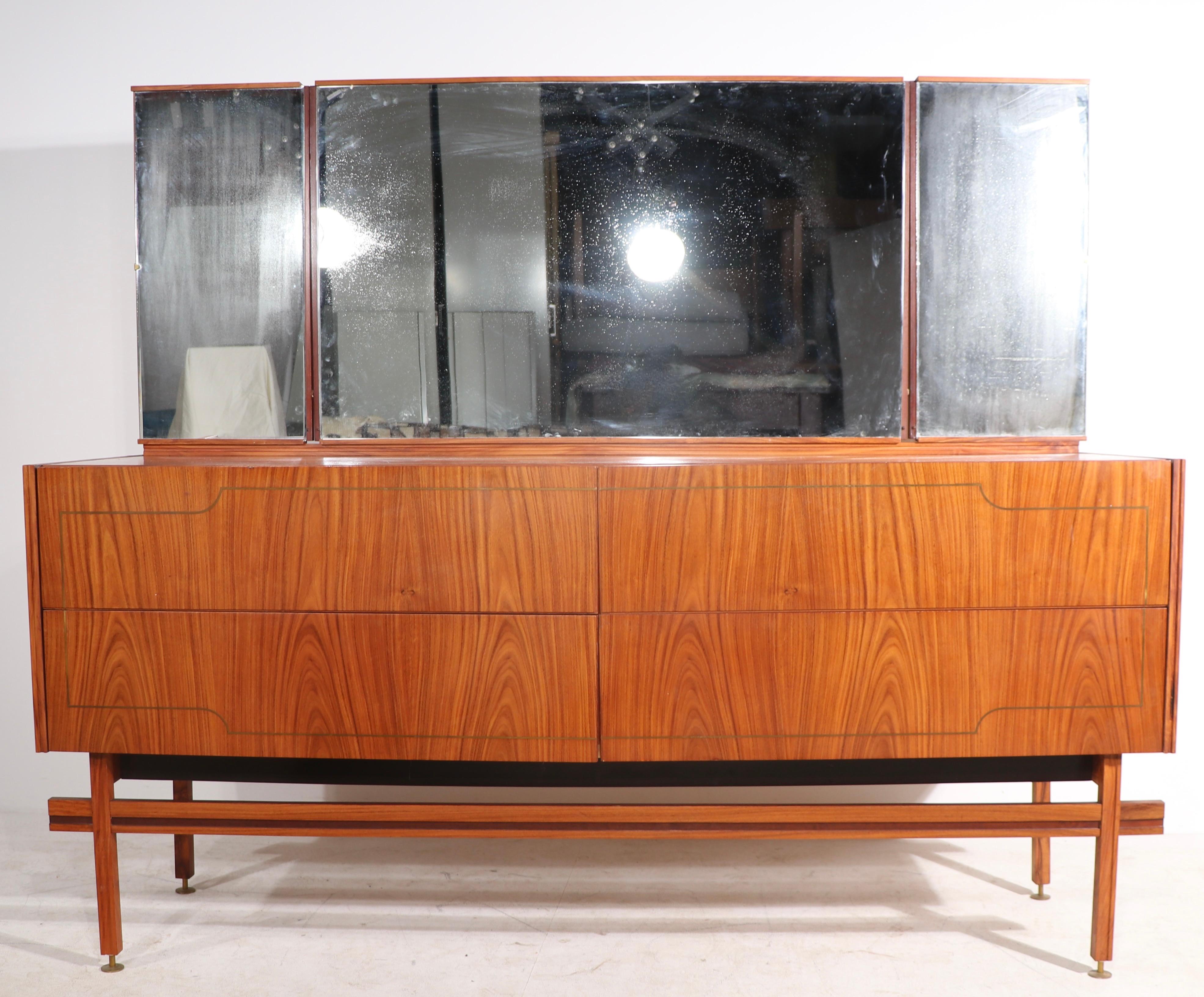 20th Century Mid Century Credenza Jacaranda and Brass by Hauner and Eisler Brazil Ca. 1950’s For Sale