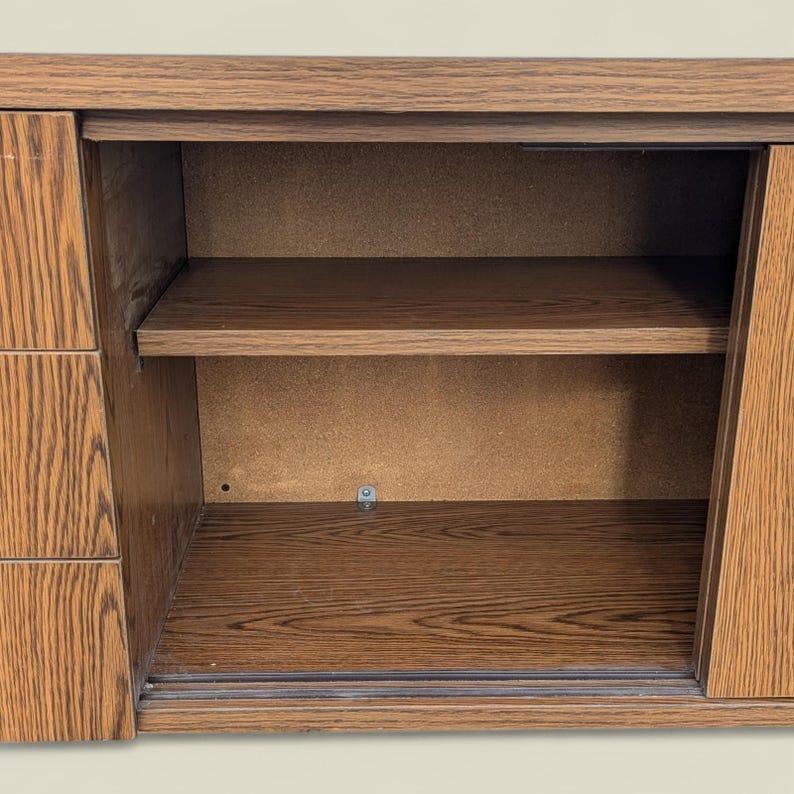 Mid Century Credenza, Vintage, Laminate, Faux Wood, Oak, Formica, Sideboard. For Sale 5