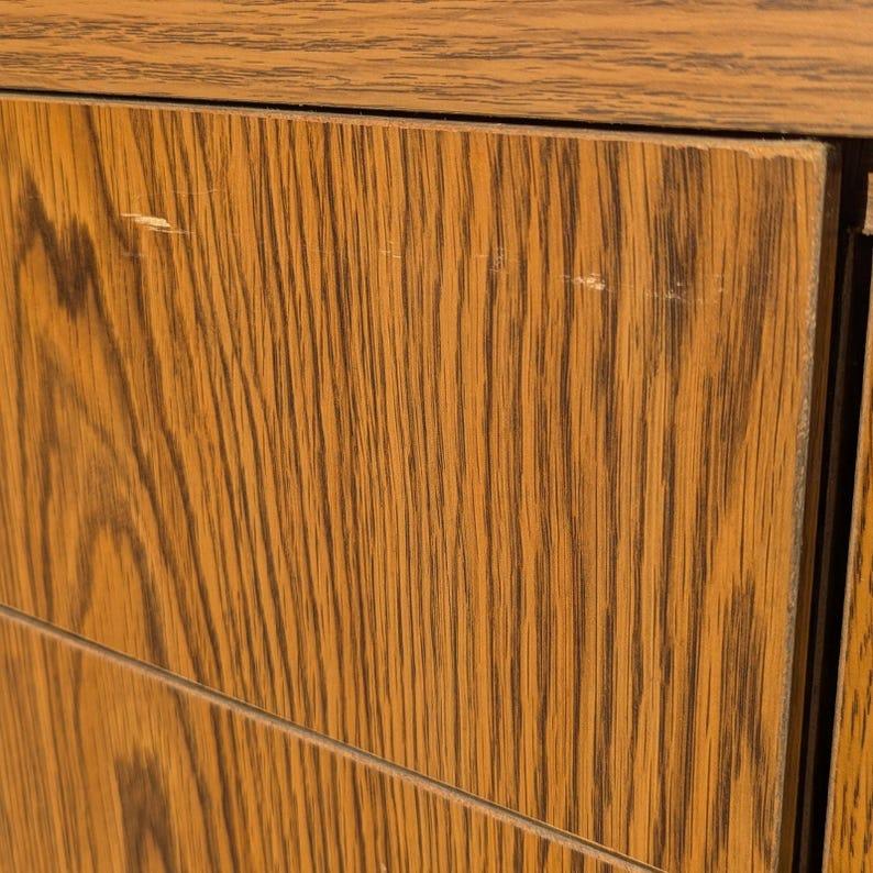20th Century Mid Century Credenza, Vintage, Laminate, Faux Wood, Oak, Formica, Sideboard. For Sale