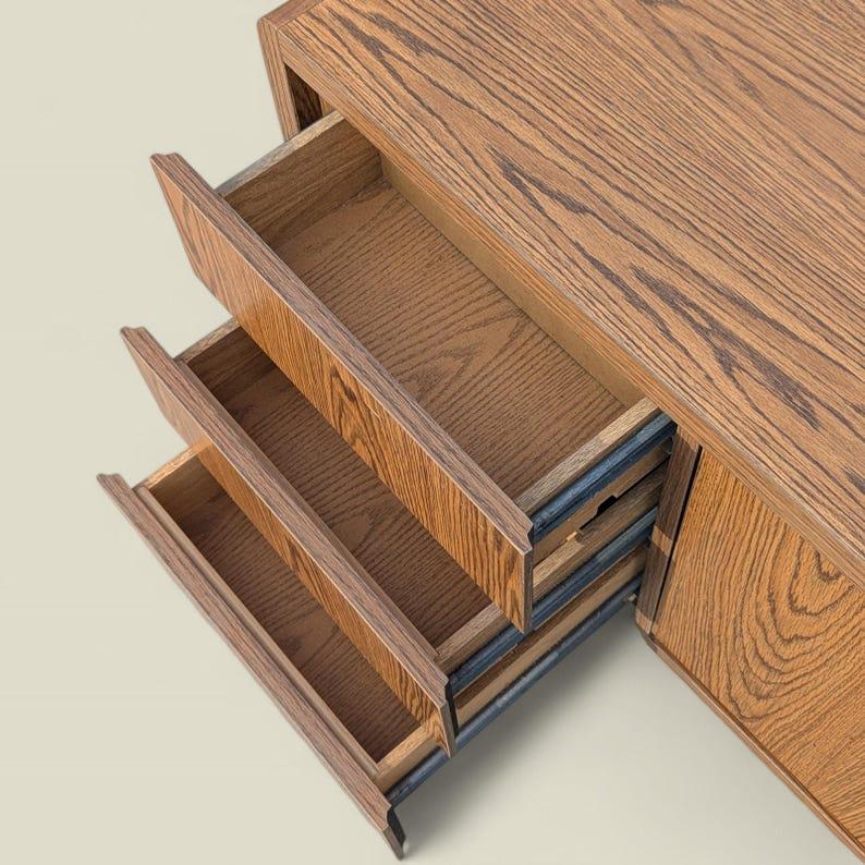 Mid Century Credenza, Vintage, Laminate, Faux Wood, Oak, Formica, Sideboard. For Sale 2